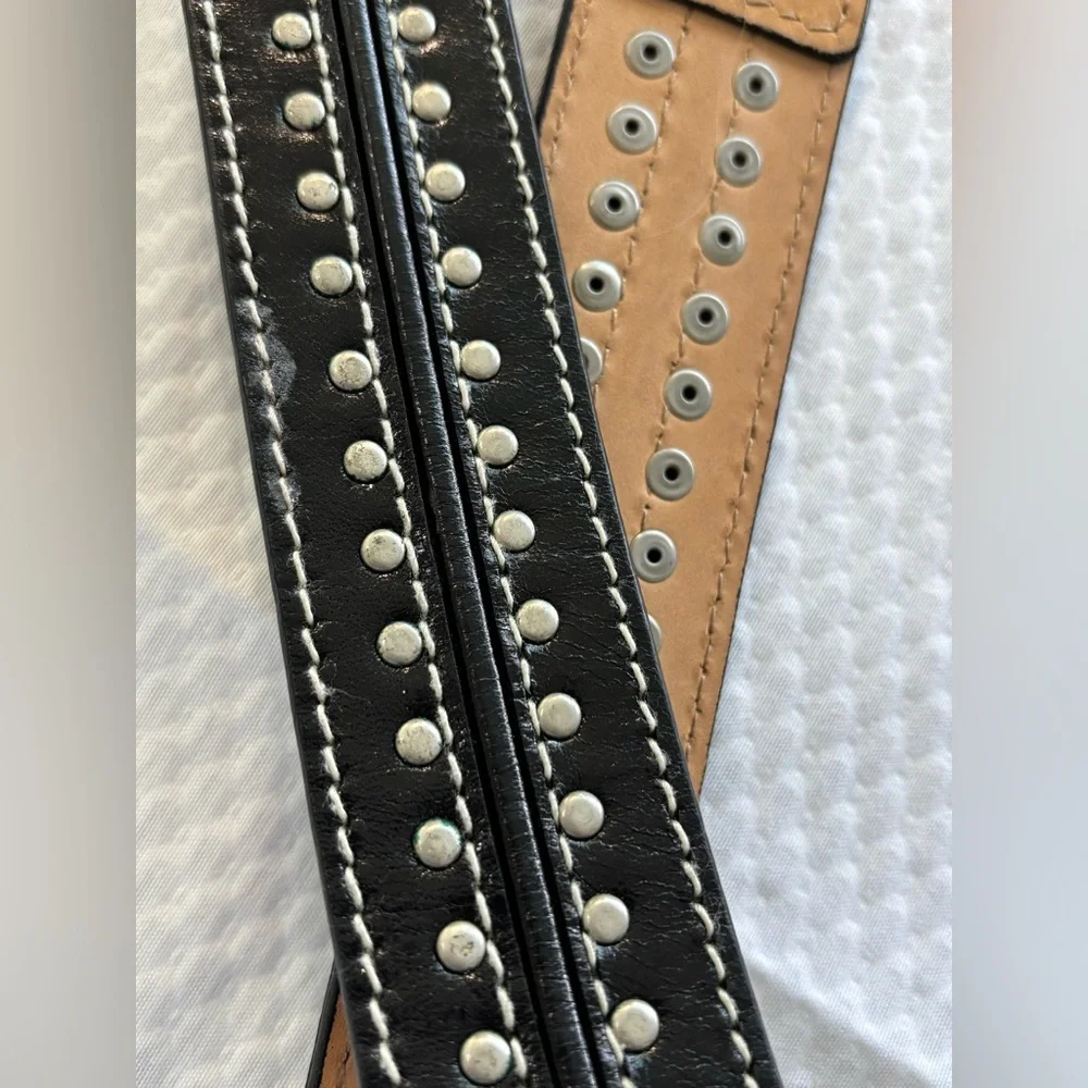 MICHAEL KORS Black Genuine Leather Belt with Silver Stud-like Accents Size L